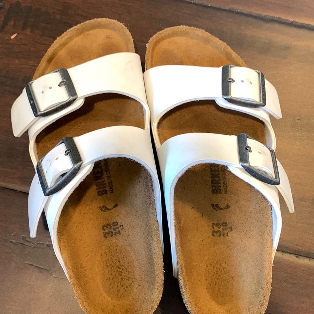 White Birkenstock youth sandals
